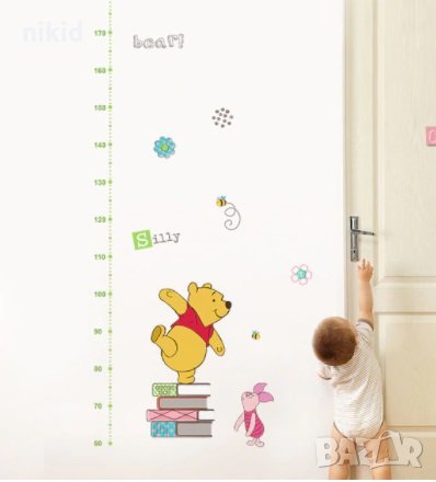 Мечо Пух метър за стена и мебел детска стая лепенка стикер самозалепващ, снимка 1 - Други - 31931820