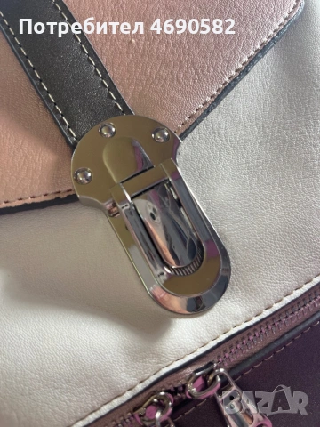 Чанта от естествена кожа в бяло, розово и сиво, снимка 5 - Чанти - 53045138