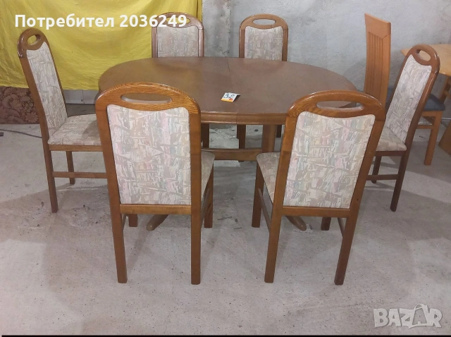 Комплект масивна разтегателна маса с 6 стола, снимка 4 - Маси - 53224449