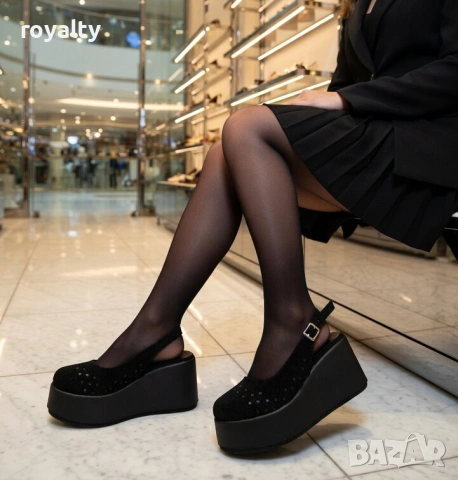 Сандали на платформа - черен велур, снимка 3 - Сандали - 54120213
