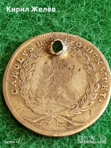 Сребърна монета 20 кройцера 1764г. Карл Вюртемберг за КОЛЕКЦИЯ 52629