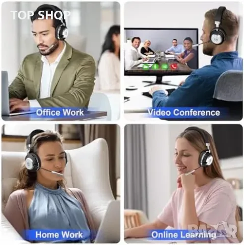 Нови Професионални безжични слушалки с микрофон за работа и Zoom, снимка 7 - Слушалки и портативни колонки - 49451041