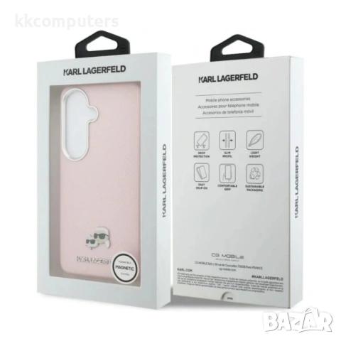 Оригинален кейс Karl Lagerfeld Saffiano KC Metal Logo MagSafe, За Samsung Galaxy S26, Розов и Потект, снимка 5 - Калъфи, кейсове - 54267745