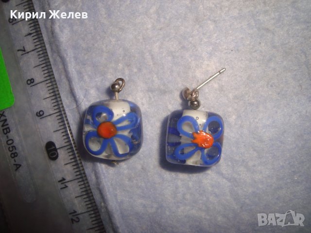 СТАРИ СРЕБЪРНИ ФЕШЪН АРТ ОБЕЦИ от ЦВЕТНО ВЕНЕЦИАНСКО СТЪКЛО МУРАНО РЪЧНА ИЗРАБОТКА 32652, снимка 7 - Обеци - 38351897