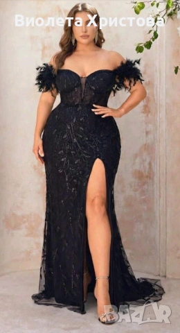 Елегантна луксозна черна рокля без презрамки дълбоко V-образно деколте Бюст Чашки, снимка 3 - Рокли - 54170347