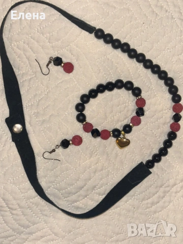 Комплект от оникс и лава в цикламено, снимка 5 - Бижутерийни комплекти - 54087612