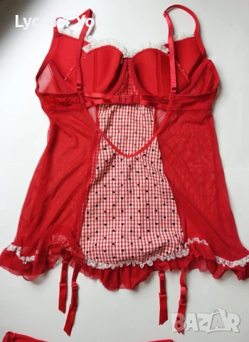 85-90 D червена корсетна нощничка с жартиери и подарък прашка, снимка 5 - Бельо - 54140410