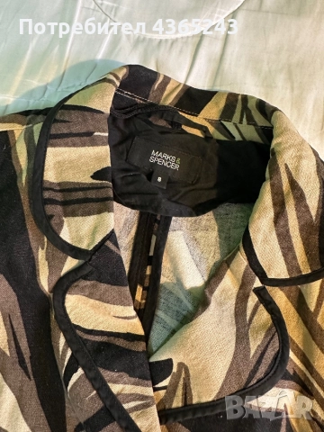 Официално елегантно дамско черно/бежаво сако с лен Marks and Spencer, размер S -M, снимка 3 - Сака - 52617787