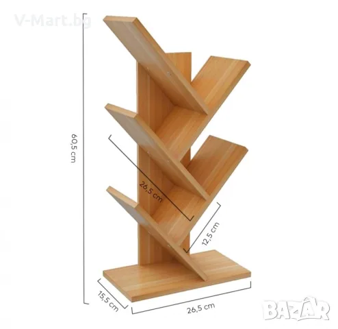 Eтажерка за книги, 4 рафта, 6 отделения, 60х 26,5 x 15,5 см БЯЛА, снимка 8 - Етажерки - 55831991