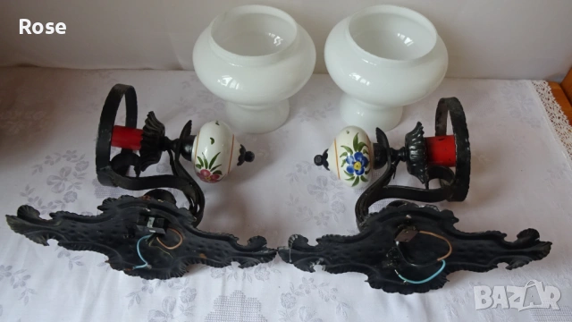 Два вентидж стенни лампи (аплици) от ковано желязо, снимка 14 - Лампи за стена - 53970251