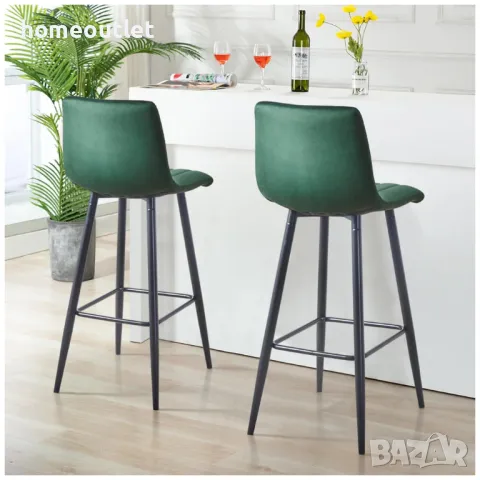 Бар стол с кадифена дамаска, к-т от 2бр - C-UDC051DGR, снимка 6 - Столове - 49098646