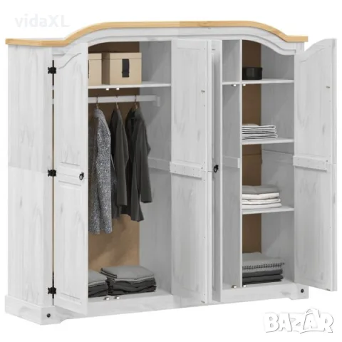 vidaXL Гардероб "Corona" бял 194x52x186 см бор масив(SKU: 4012163), снимка 3 - Гардероби - 56060067