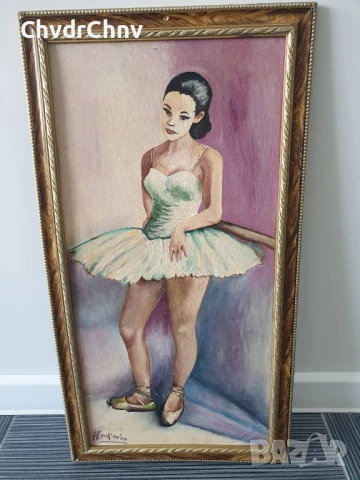 Parin 70х37см/стара испанска картина масло върху платно/портрет-балерина/дървена рамка