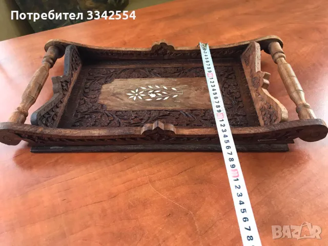 ПОДНОС ТАБЛА ЗА СЕРВИРАНЕ ДЪРВО НАСИТЕНА ДЪРВОРЕЗБА, снимка 3 - Други ценни предмети - 49192390