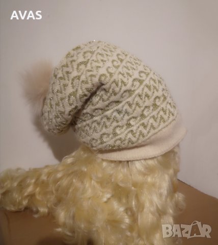 Нова шапка Вълна+Ангора с помпон дамска зимна
