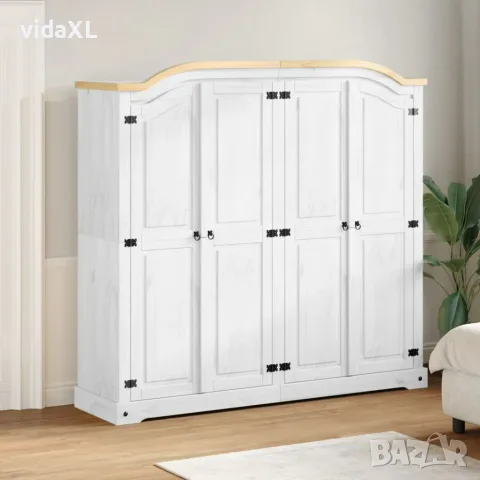 vidaXL Гардероб "Corona" бял 194x52x186 см бор масив(SKU: 4012163), снимка 2 - Гардероби - 56060067