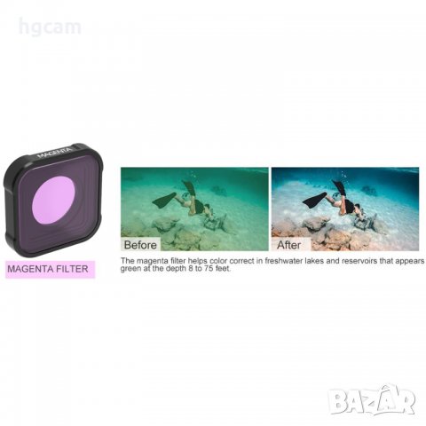 Филтър за подводно снимане за GoPro Hero 9/10/11 Black, Оригинален захват, Лилав, снимка 4 - Обективи и филтри - 31861246