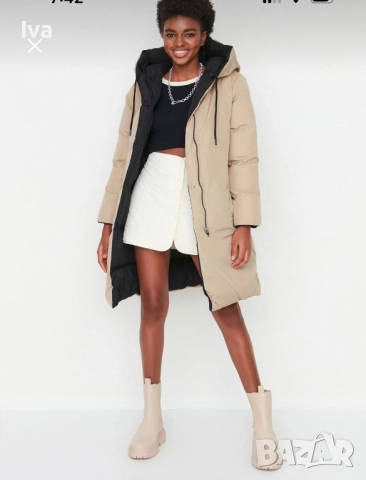 Двулицево зимно дълго яке – черно и бежово