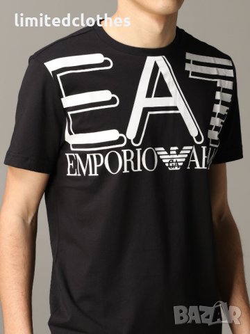 EMPORIO ARMANI EA7 Black Large Logo Print Slim Fit Мъжка Тениска size XL (M / L), снимка 5 - Тениски - 35353124