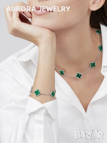 Van Cleef & Arpels VCA 5 Motifs Silver Green Malachite Vintage Alhambra Дамска Гривна, снимка 9 - Гривни - 54312827
