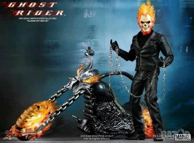 ХОТ ТОЙС ПРИЗРАЧЕНИЯТ ЕЗДАЧ С АДСКИЯ МОТОР - Hot Toys MMS133 - Ghost Rider With Hellcycle, Very rare, снимка 4 - Колекции - 55964399