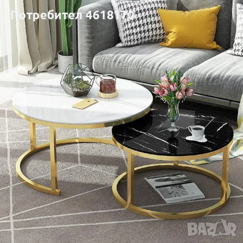 Комплект от 2 броя кръгли маси с мраморен дизайн за различни мероприятия - за кафе, лаптоп, книги, н, снимка 5 - Маси - 52038289