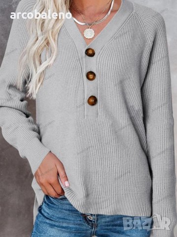 Дамски ежедневен моден плетен пуловер с V-образно деколте, 5цвята - 023, снимка 9 - Блузи с дълъг ръкав и пуловери - 39728515