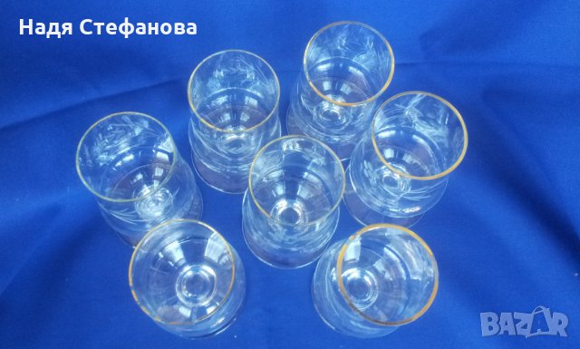 Ретро гравирани стъклени чаши за алкохол със столче 6 бр, снимка 5 - Антикварни и старинни предмети - 29080799