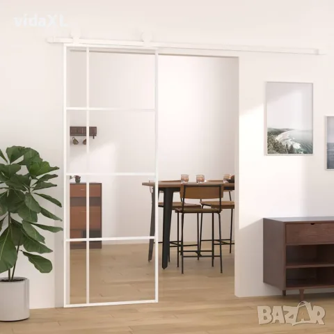 vidaXL Плъзгаща се врата, ESG стъкло и алуминий, 76x205 см, бяла, снимка 2 - Входни врати - 56146200
