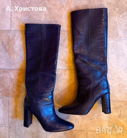 Дамски ботуши крокодилска кожа тъмносиньо