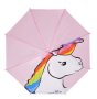 Чадър тип бастун за дъжд Ръчен детски розов 3D еднорог 60 см