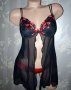 Секси нощничка от черен тюл с флорални бродерии в червено 80 С, снимка 5