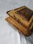 Стара дървена кутия, дърворезба, меден обков, снимка 16