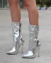 Боти на ток - сребриста кожа - BT22, снимка 2