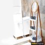 160см Висока бамбукова етажерка за баня с огледало, снимка 1 - Етажерки - 37840230