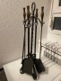  Комплект стари антични прибори, аксесоари за камина, ковано желязо и месинг, снимка 2