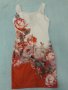 Луксозна рокля- бяла във високата част и червена в долната част с принт от рози диагонална граница, снимка 8
