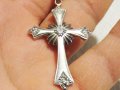 Старинен сребърен кръст Исус Христос със циркони и сребърно синджирче - притежавайте този кръст и на, снимка 1