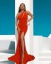 Дълга червена рокля с цепка, снимка 1 - Рокли - 38035812