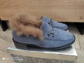 Нови дамски сини лоуфъри с естествен пух, снимка 3