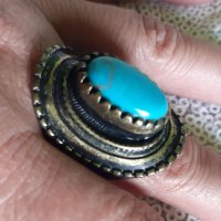 Уникален винтидж пръстен с Тюркоаз , снимка 2 - Обеци - 40805480