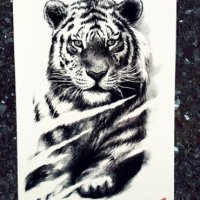 #3 Тигър черно бял временна татуировка татос татус Tattoo, снимка 1 - Други - 30925753