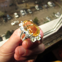 Сребърен пръстен с цитрин и жабка 24 карата подходящ за подарък, снимка 3 - Пръстени - 44782022