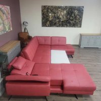 Червен кожен П образен ъглов диван ZE-EM21063 с функция сън, снимка 10 - Дивани и мека мебел - 44215938