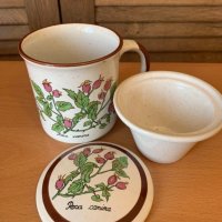 Керамична чаша за чай филтър и капаче-Rosa canina, снимка 2 - Антикварни и старинни предмети - 39985470