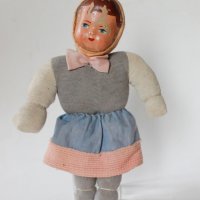 Стара пълнена Кукла Папие Маше Чехословакия 1950те, снимка 2 - Колекции - 34935214
