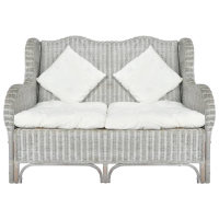 2-местен диван, сив, естествен ратан и лен  , снимка 2 - Градински мебели, декорация  - 44796597