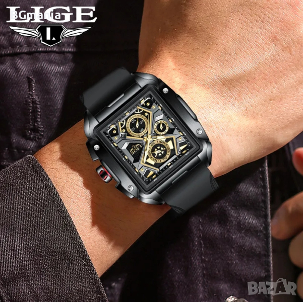 Мъжки часовник 8981с1 Lige силиконова каишка черен, снимка 1