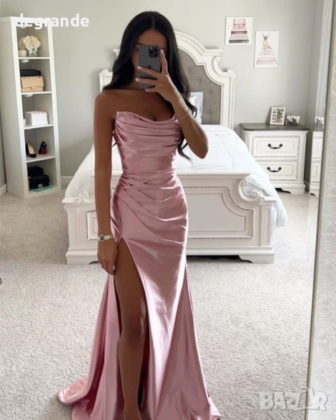 Дамска дълга рокля ASI налична в розово черно бяло и лилаво.Материя сатен, снимка 1