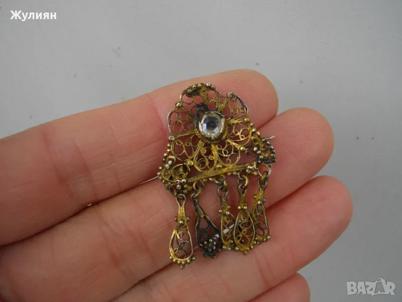 СТАРА ВЪЗРОЖДЕНСКА СРЕБЪРНА БРОШКА ТРЕПКА ФИЛИГРАН , снимка 1